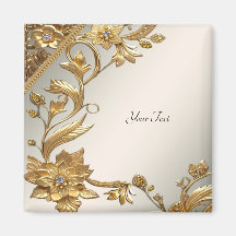 Golden Wavy Leaves Floral Magnet