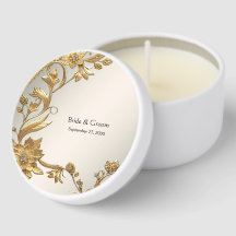 Golden Wavy Leaves Floral Mini Candle Favours