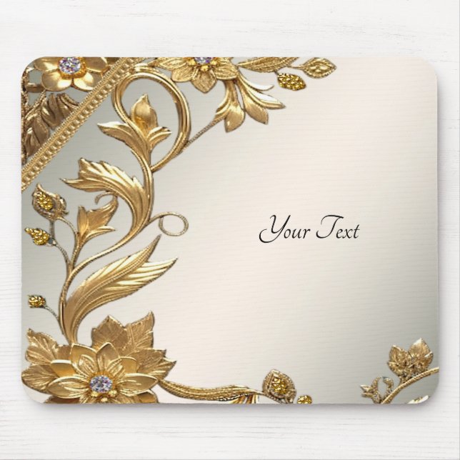 Golden Wavy Leaves Floral Mousepad (Front)