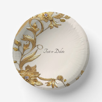 Golden Wavy Leaves Floral Paper Plate