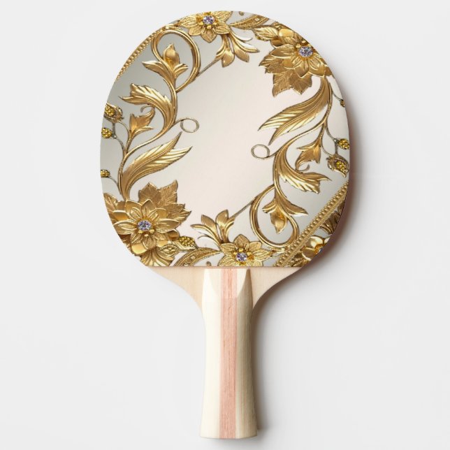 Golden Wavy Leaves Floral Ping Pong Paddle (Front)