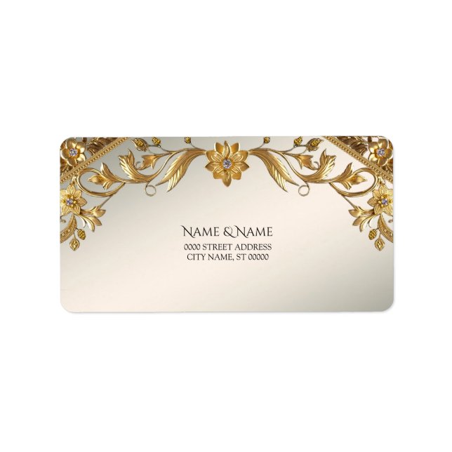 Golden Wavy Leaves Floral Return Address Label (Front)