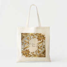 Golden Wavy Leaves Floral Tote Bag