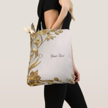 Golden Wavy Leaves Floral Tote Bag