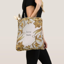Golden Wavy Leaves Floral Tote Bag