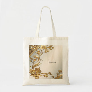 Golden Wavy Leaves Floral Tote Bag
