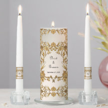 Golden Wavy Leaves Floral Unity Candle Set