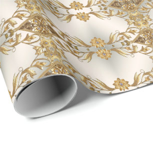 Golden Wavy Leaves Floral Wrapping Paper