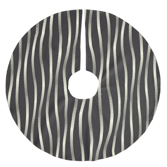 Golden wavy stripes, luxury texture brushed polyester tree skirt (Front)