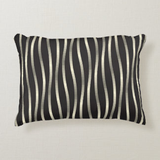 Golden wavy stripes, luxury texture decorative cushion