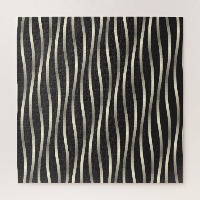 Golden wavy stripes, luxury texture jigsaw puzzle (Vertical)