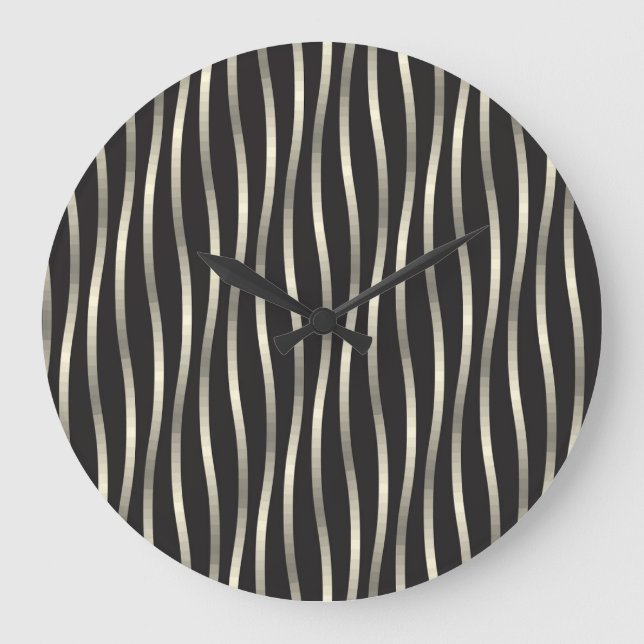Golden wavy stripes, luxury texture large clock (Front)