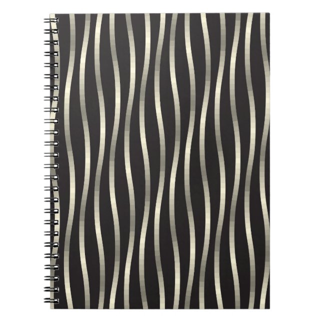 Golden wavy stripes, luxury texture notebook (Front)