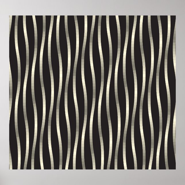 Golden wavy stripes, luxury texture poster (Front)