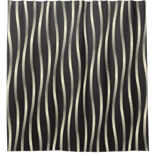 Golden wavy stripes, luxury texture shower curtain
