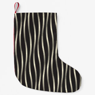 Golden wavy stripes, luxury texture small christmas stocking
