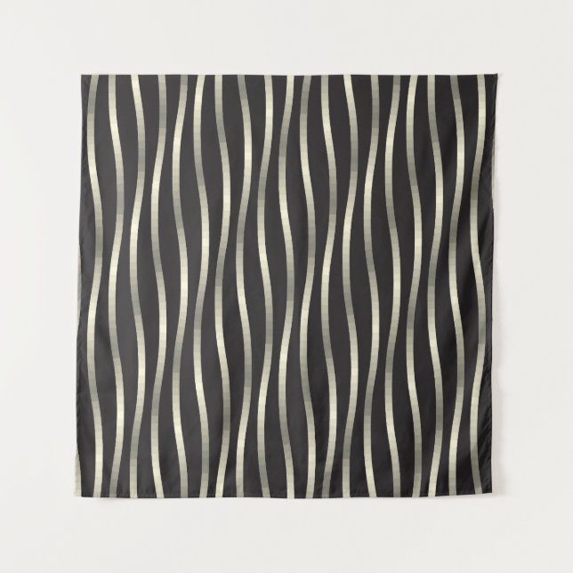 Golden wavy stripes, luxury texture tapestry (Front)