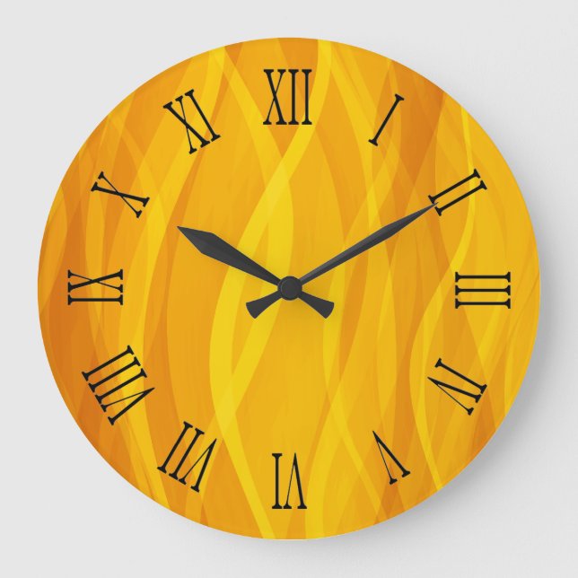 Golden weaving waves yellow wall clock (Front)