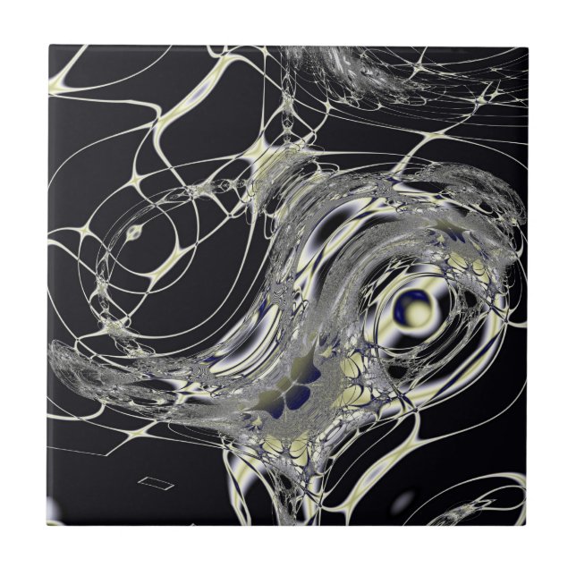 Golden Web Abstract Fractal Art Ceramic Tile (Front)