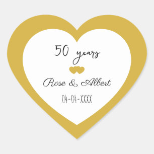Golden Wedding, 50 Years of Marriage, Custom Heart Sticker
