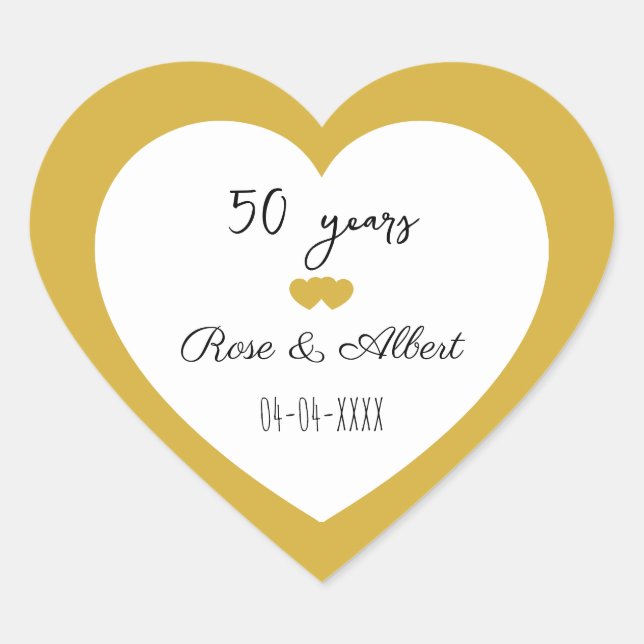 Golden Wedding, 50 Years of Marriage, Custom  Heart Sticker (Front)