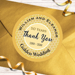 Golden Wedding 50th Anniversary Favour Thank You Classic Round Sticker