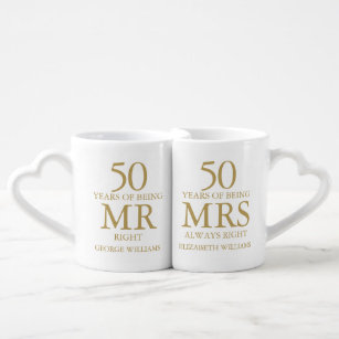 Golden Wedding 50th Anniversary Mr Mrs Right Coffee Mug Set