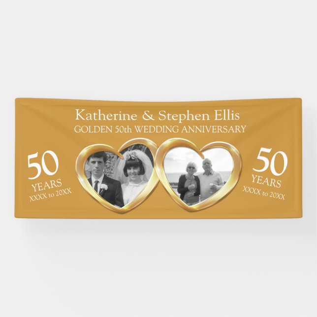 Golden Wedding anniversary 2 hearts photo banner (Horizontal)