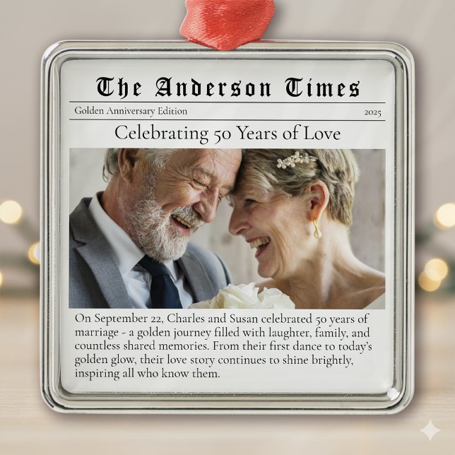 Golden Wedding Anniversary 50 Years Married Photo Metal Ornament (Creator Uploaded)