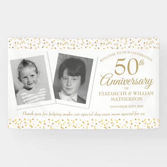 Golden Wedding Anniversary Childhood Photo Welcome Banner (Horizontal)