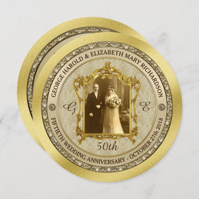 Golden Wedding Anniversary Classic Photo Frame Invitation (Front/Back)