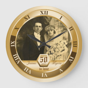 Golden Wedding Anniversary Customisable Photo Gift Large Clock