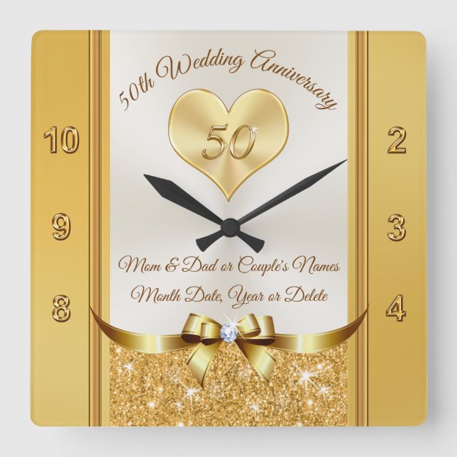 Golden Wedding Anniversary Gift Ideas for Parents Square Wall Clock (Front)
