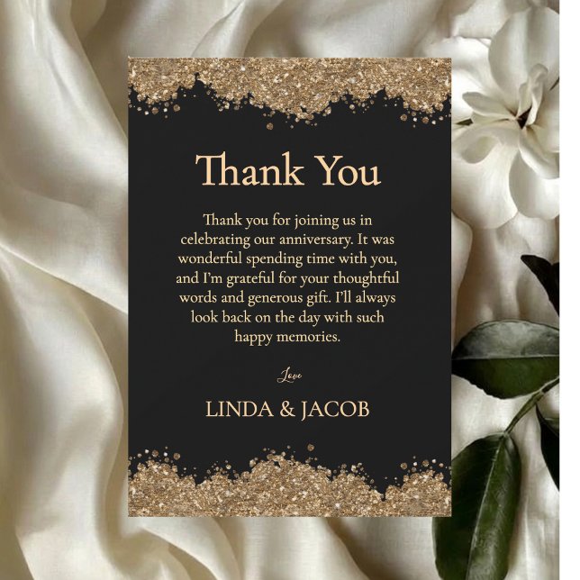 Golden Wedding Anniversary Gold Faux Glitter   Thank You Card (Creator Uploaded)