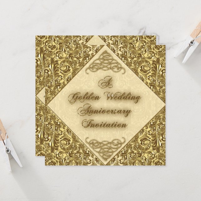 Golden Wedding Anniversary Invitation Card (Front/Back In Situ)