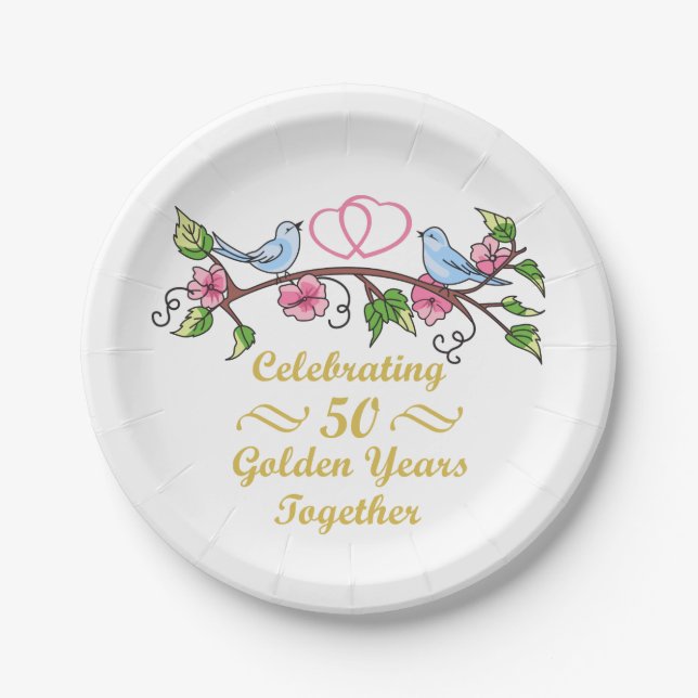 Golden Wedding Anniversary Paper Plate (Front)