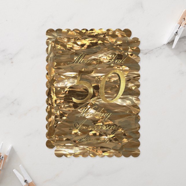 Golden Wedding Anniversary Parents Gold Elegant Card (Front/Back In Situ)