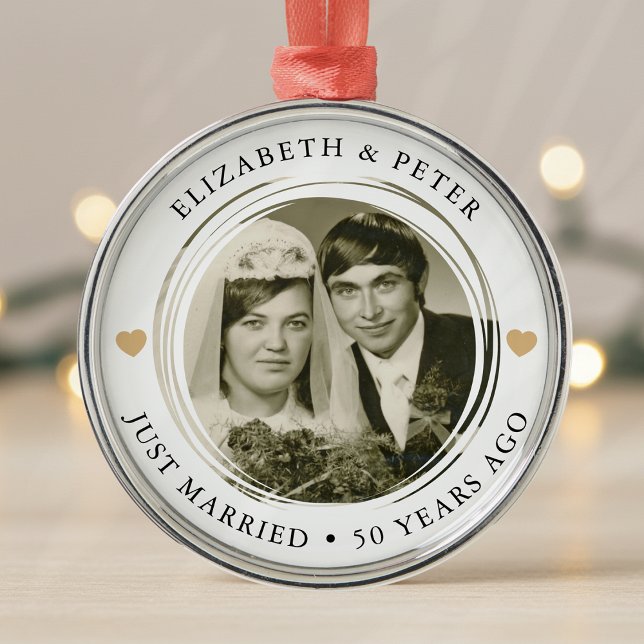 Golden Wedding Anniversary Photo Metal Ornament (Creator Uploaded)