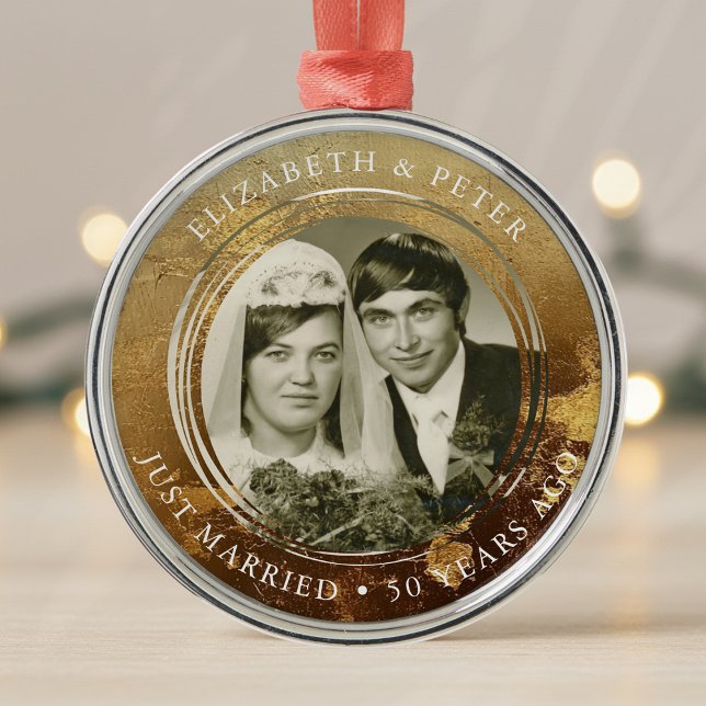 Golden Wedding Anniversary Photo Metal Ornament (Creator Uploaded)