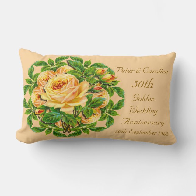 Golden Wedding Anniversary Rose Throw Pillow (Front)
