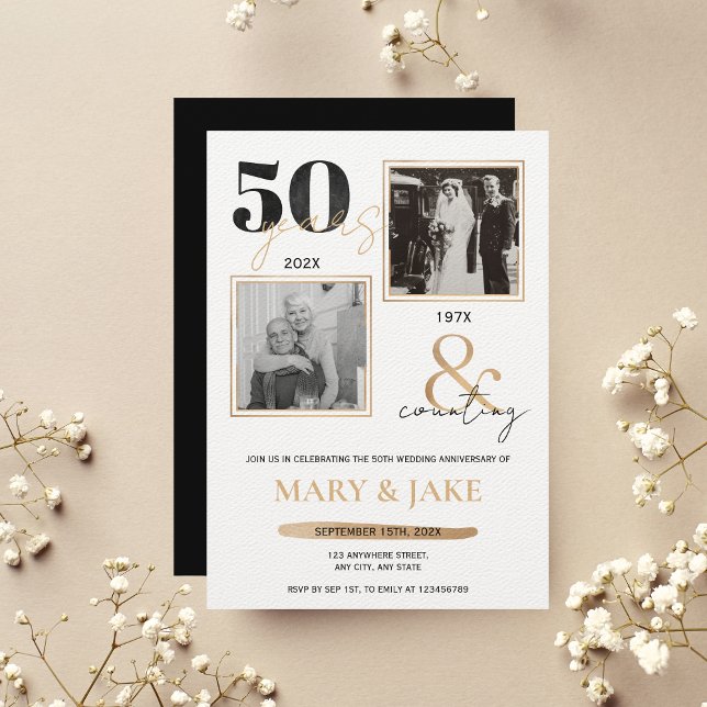 Golden Wedding Anniversary Then & Now 50 years Invitation (Creator Uploaded)