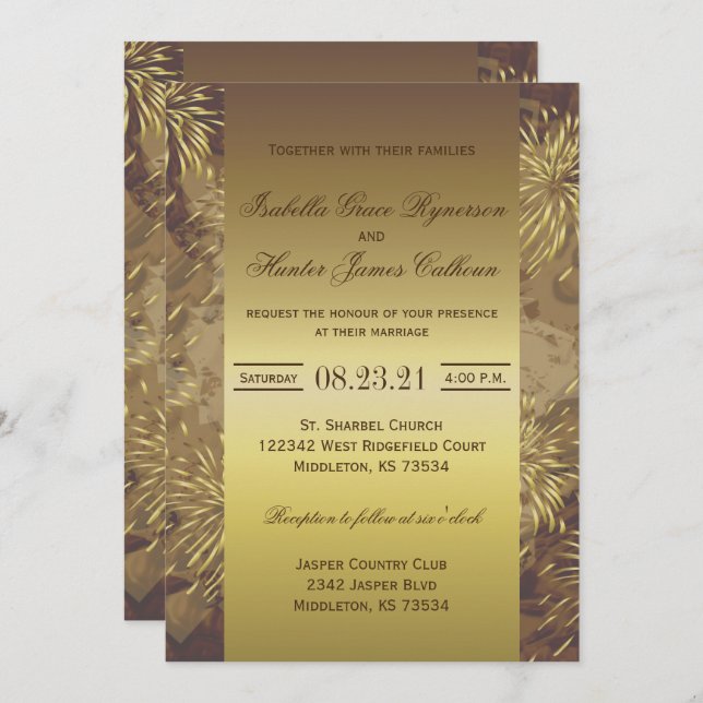 Golden Wedding Fireworks Invitation (Front/Back)