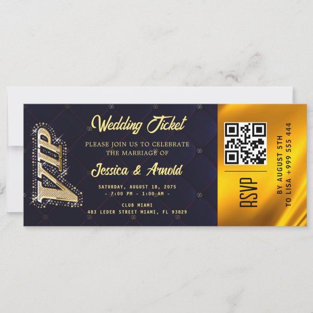 Golden wedding Party Ticket Invitation (Front)