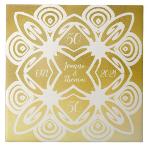 Golden Wedding Personalised Art Deco Ornamental Ceramic Tile