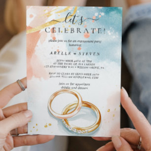 Golden wedding rings Engagement party Invitation