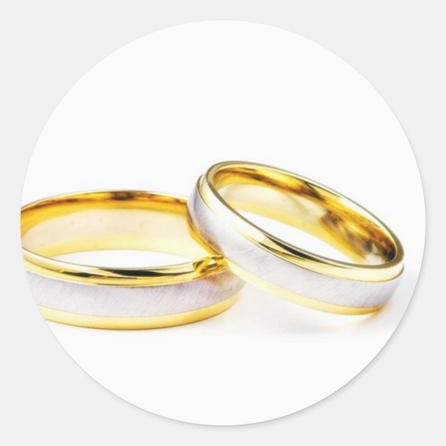 Golden Wedding Rings On White Background Classic Round Sticker (Front)