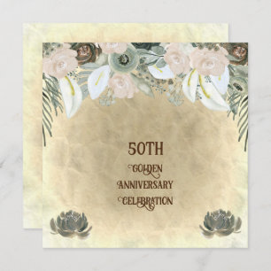  Golden Wedding Sage Green Watercolor Flowers Invitation