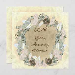 Golden Wedding Sage Green Watercolor Flowers Invitation