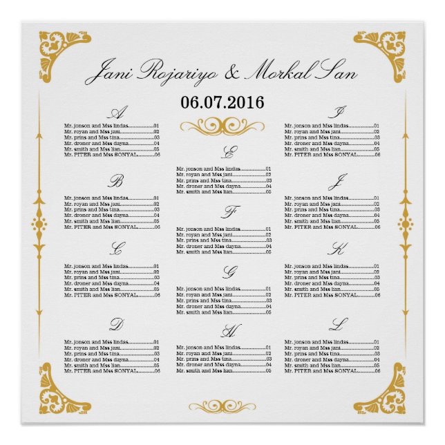 Golden Wedding Seating Chart Poster (Front)