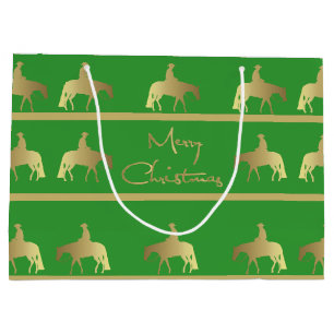 Golden Western Pleasure Horse Green Christmas Large Gift Bag